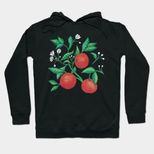 Hand-Painted Gouache Oranges with Vines, Leaves, and Blooms in a Gorgeous and Lush Pattern Hoodie